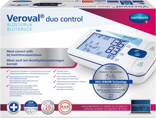 Veroval Duo Control Bovenarmbloeddrukmeter - dé bovenarmbloeddrukmeter - Meet ook correct bij hartritmestoornissen - manchet M (22 - 32 cm) - Veroval