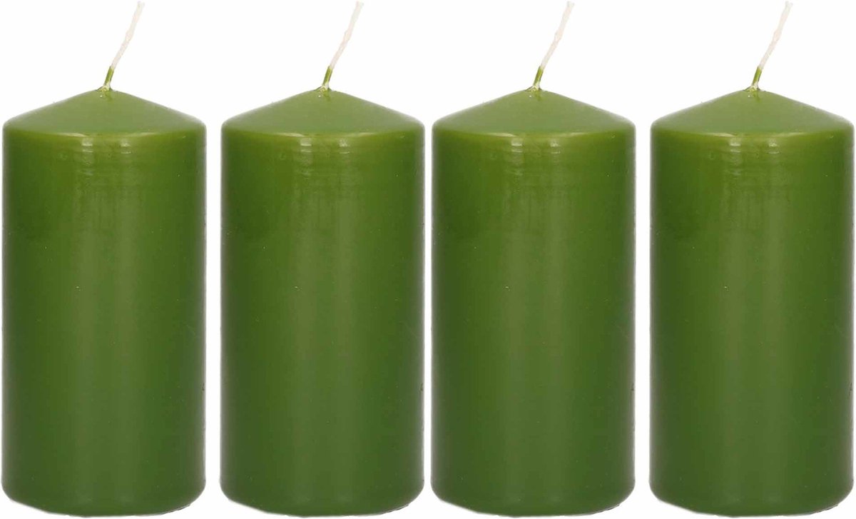 Trend Candles Cilinderkaars/stompkaars - 6x - olijfgroen - 6 x 12 cm - 40 branduren - met brandvertragende folie