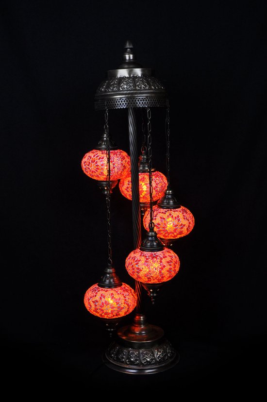 Lampe Turque - Lampadaire - Lampe Mosaïque - Lampe Marocaine - Lampe Orientale - ZENIQUE - Authentique - Handgemaakt - Oranje - 5 Ampoules