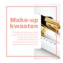 Professionele LYVION make-up kwastenset, 10-delig, met witte houten handvatten en gouden accenten.
