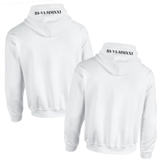 Hoodie met tekst-datum in romeinse cijfers-wit-set hoodies koppel met datum capuchon-Maat S