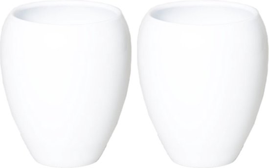 2x vase à fleurs / vases en céramique blanc brillant D16 x H19 cm - Pot de fleur / cache-pot / vase à fleurs