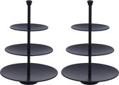 Set van 2x zwarte etageres - 3-laags RVS 36 cm - Hightea/tapas/hapjes/amuses presenteren/serveren