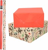 8x Rollen kraft inpakpapier jungle/oerwoud pakket - dieren/rood 200 x 70 cm - cadeau/verzendpapier
