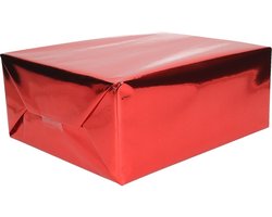 Inpakpapier - 3x - rol - 400 x 50 cm - metallic rood - kerst cadeaupapier