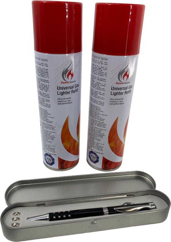 2 recharges de gaz pour briquet 500ML - Gaz pour briquet + 2 stylos à bille  à encre