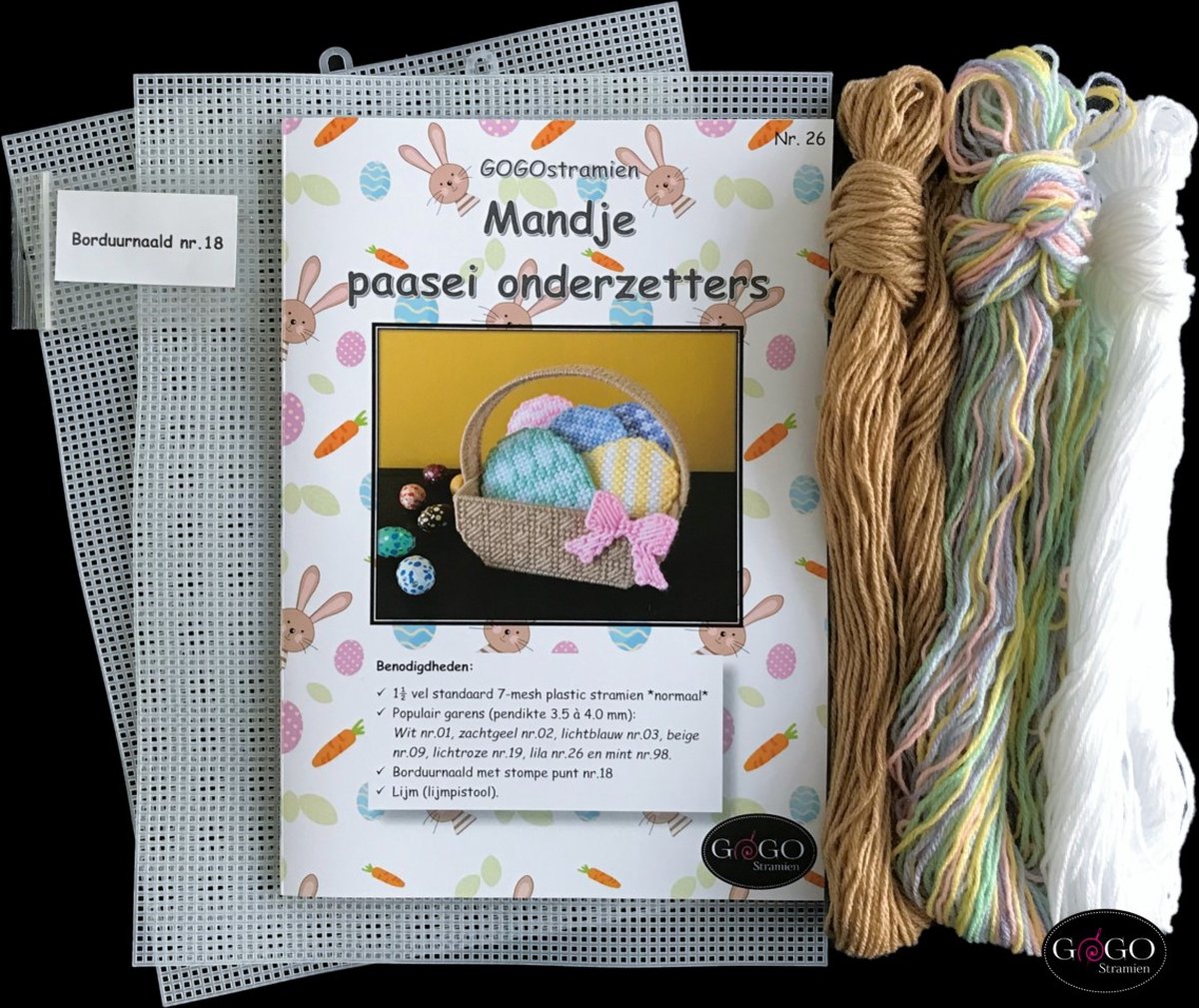 Plastic stramien borduurpakket Mandje met paasei onderzetters