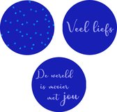 stickers Veel liefs blauw cadeaustickers sluitzegels 12 stuks 4.5 cm De wereld is mooier met jou