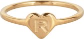 CHARMIN’S - INITIALEN - ZEGELRING - HARTJE - GOLDPLATED - LETTER R - MAAT 19 - STAINLESS STEEL - WATERPROOF