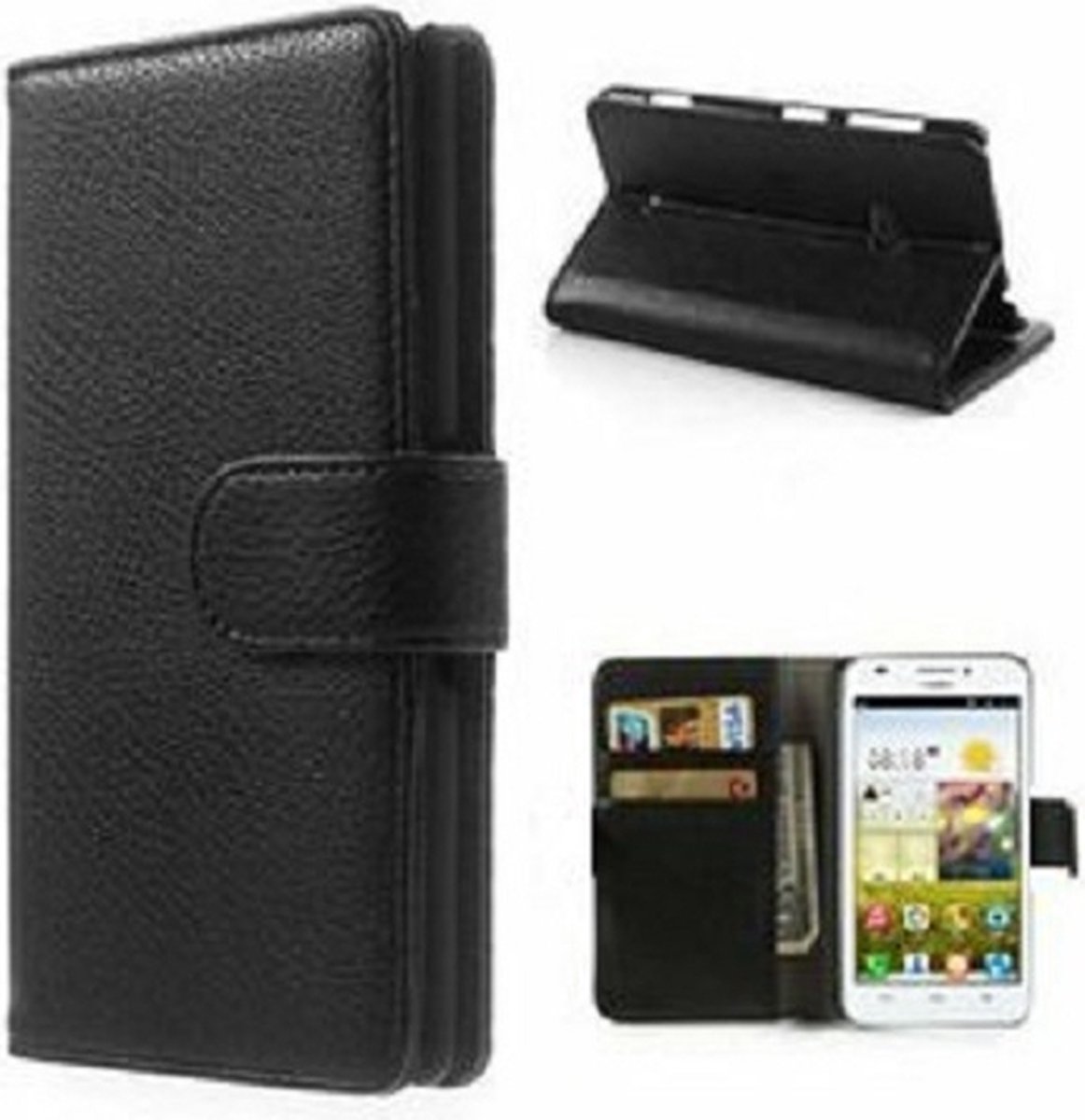 Huawei G620 Hoesje Met Pasjeshouder Bookcase Zwart