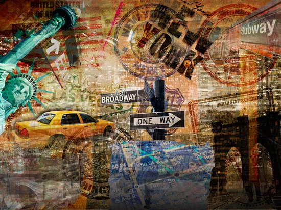 Papier peint photo - New York: Statue de la Liberty, Bridge de Brooklyn....