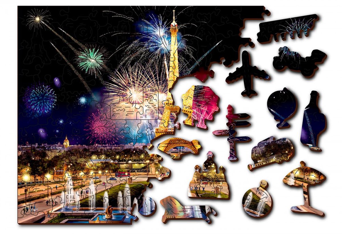 Wooden City Parijs bij Nacht XL - Houten Vormpuzzel - 52x38 cm - 600 stukjes