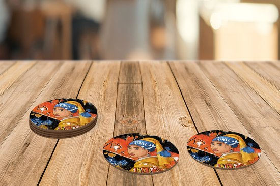 Sous- Sous-verres à lunettes - Ronds - Fille à la perle - Street art - Art - 10x10 cm - 6 pièces