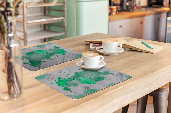 Set de table enfants - Set de table - Napperons plastique - Wereldkaart - Russie - Vert - 45x30 cm - 6 pièces - Résistant à la chaleur - Antidérapant - Coussinet - Amovible