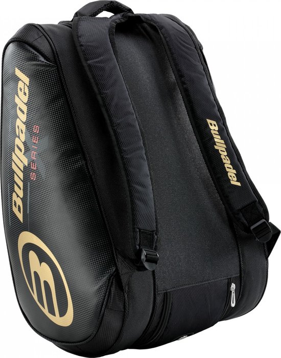 Zwarte Bullpadel racketas met gouden logo en 'Series' opdruk.