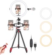 Neewer® - Selfie 10 inch Ringlamp met Statief - 3 Telefoonhouders - LED-Ringlicht met Zachte Buis en Afstandsbedieningsset 3 Standlichten en 10 Helderheidsniveaus voor make-up - YouTube/TikTok-video - live Streaming