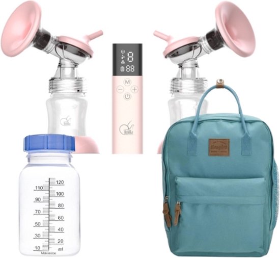  - MoM&e dubbele elektrische borstkolf + kolftas en koeltas - Lichtblauw