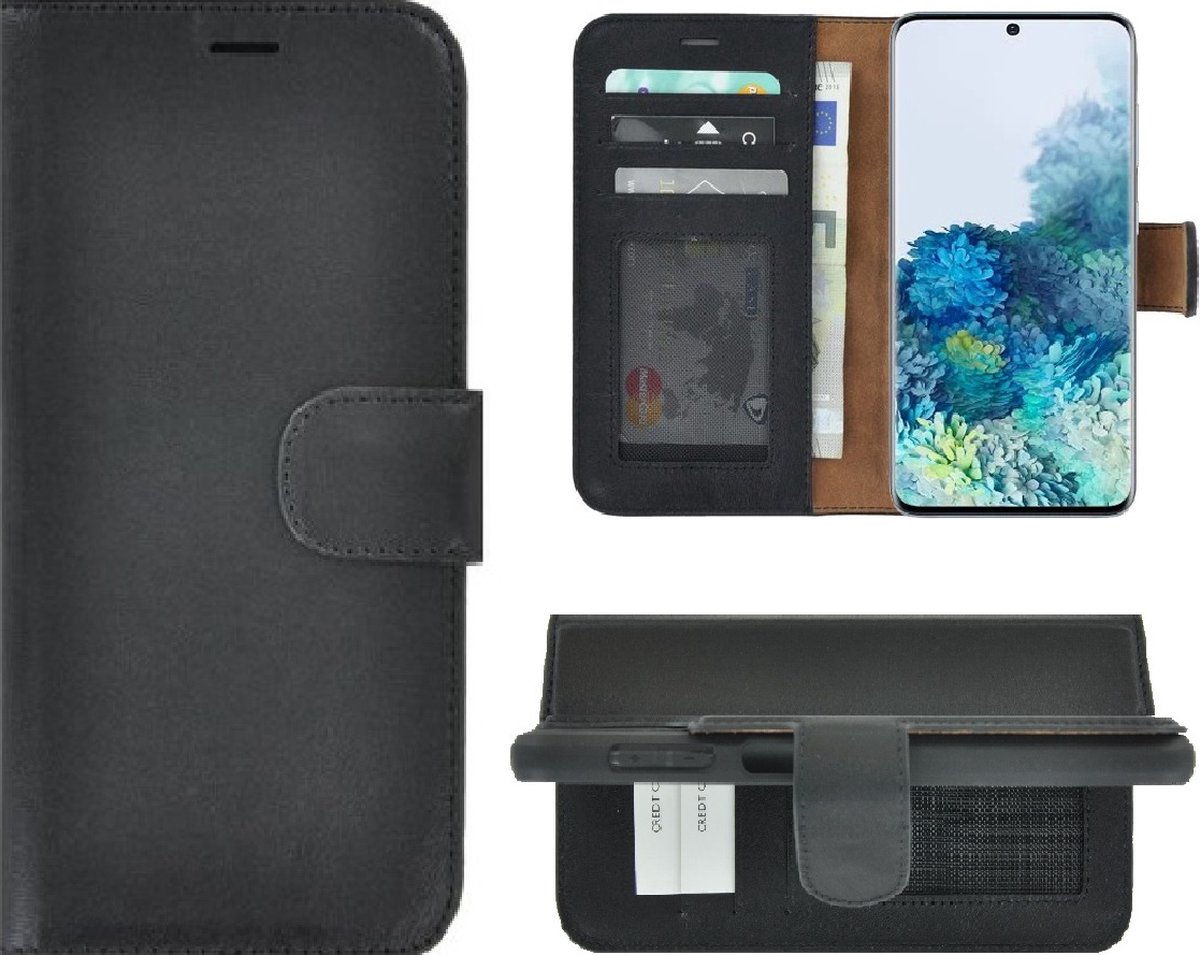 MoDo hoesje Geschikt voor Samsung Galaxy S20 Plus - Echt Leer Book Case - Zwart