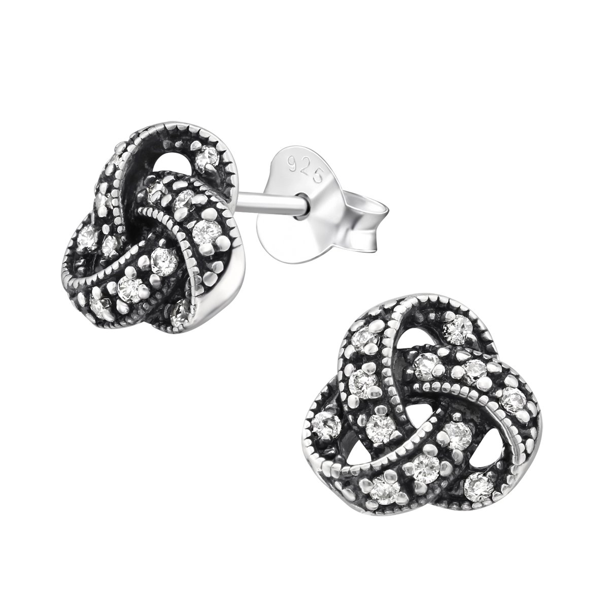Amanto Oorbellen Pauline  - 925 Zilver Geoxideerd - Knopje - ∅8mm