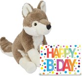 Ravensden - Verjaardag cadeau wolf 23 cm met Happy Birthday wenskaart