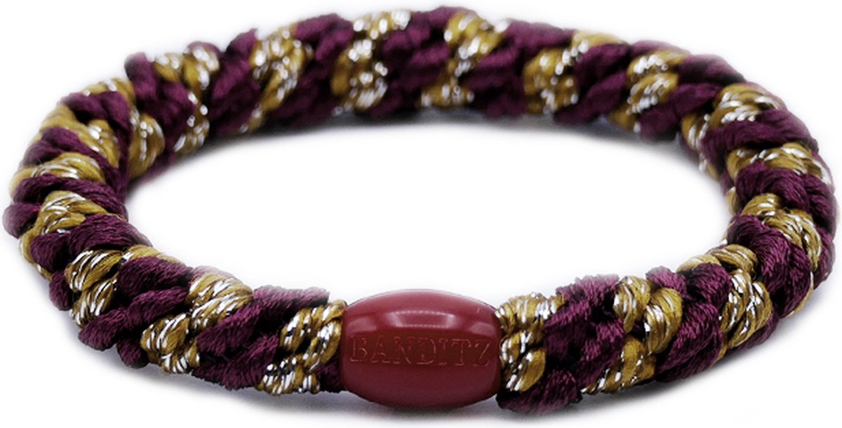 Banditz Haarelastiekje en armbandje 2-in-1 red violet old gold twist| DEZELFDE DAG VERZONDEN (vóór 15.00u besteld)