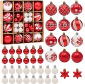 42 stuks kerstballen, kerstdecoratieset, kunststof kerstballen met ophanghaakjes, plastic, onbreekbaar, kerstboomversiering, hangende boomdecoratieset (rood, wit)
