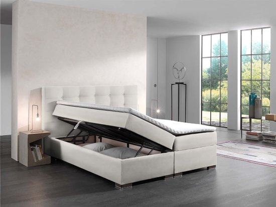 Ijzig Gladys BES Boxspring Bed Malaga Wit 180 cm compleet bed inclusief topper en  opbergruimte seats... | bol.com
