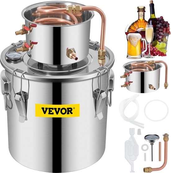 Foto: Vevor destilleerapparaat 12l destilleerketel distilleerketel voor alcohol destilleerapparaat etherische olie maak zelf bier wijn of sterke drank fermentatie set