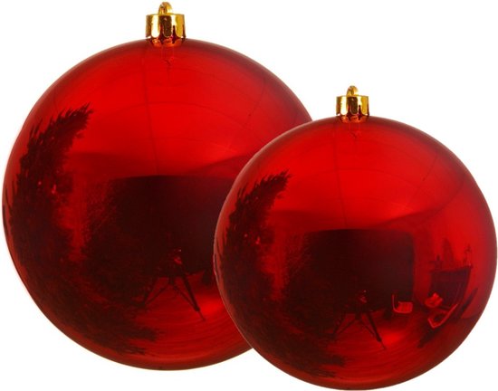 Decoris grandes boules de Noël - 2x pcs - rouge - 14 et 20 cm - plastique