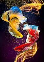 Diamond Painting Volwassenen - Twee vissen - fotoformaat 50x70cm - Volledige dekking - Ronde steentjes - Dieren Vis