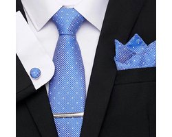Luxe Stropdas Lichtblauw | Stropdas Set met Manchetknopen, Pochet en Dasspeld | Luxe Geschenkverpakking | Mannen Cadeau |