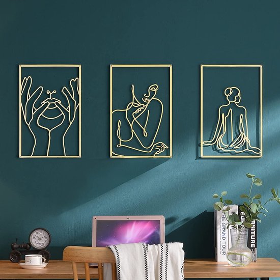 nabootsen krassen verfrommeld Kos Design - Wanddecoratie - 3 Delige Set - Wandborden - Gold wall art van  metaal -... | bol.com