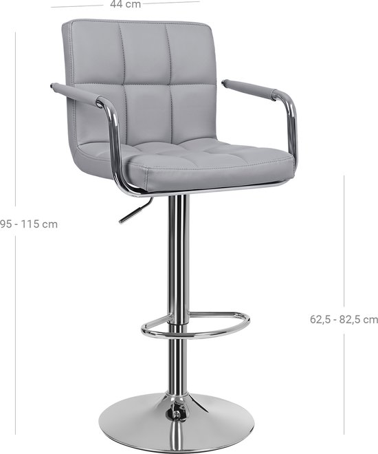 Signatu Home Bourges Tabourets de bar - avec accoudoirs 2 pièces - 2 x tabourets de bar avec accoudoirs - capacité de charge jusqu'à 200 kg - simili cuir - gris