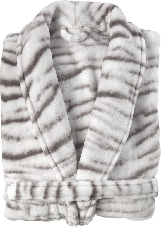Zohome Siberian White Tiger Badjas Lang - Flanel Fleece - Maat L - Grey - Badjas Dames - Badjas Heren