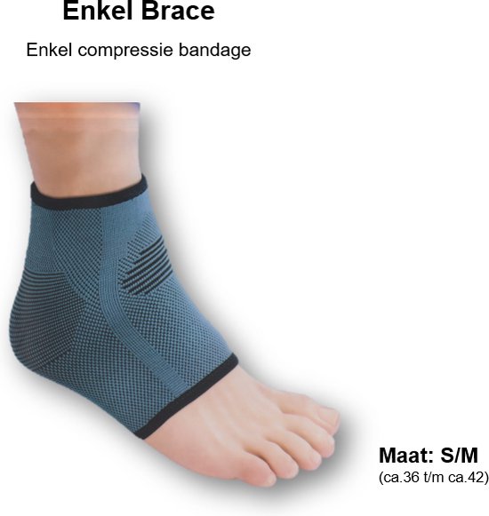 Enkelbrace - Enkel Support - Compressie Bandage - Maat S/M - Blauw - Geeft ondersteuning aan de enkel - Helpt pijnklachten te verminderen - Sport - Blessures/Herstel.