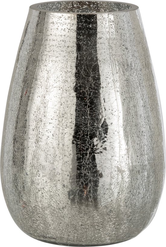 J-Line Windlicht Eivorm Craquele - glas - zilver - large