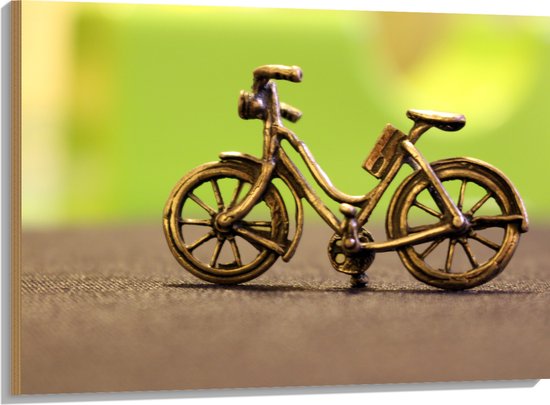 WallClassics - Hout - Miniatuurbeeld van Gouden Fiets - 100x75 cm - 12 mm dik - Foto op Hout (Met Ophangsysteem)