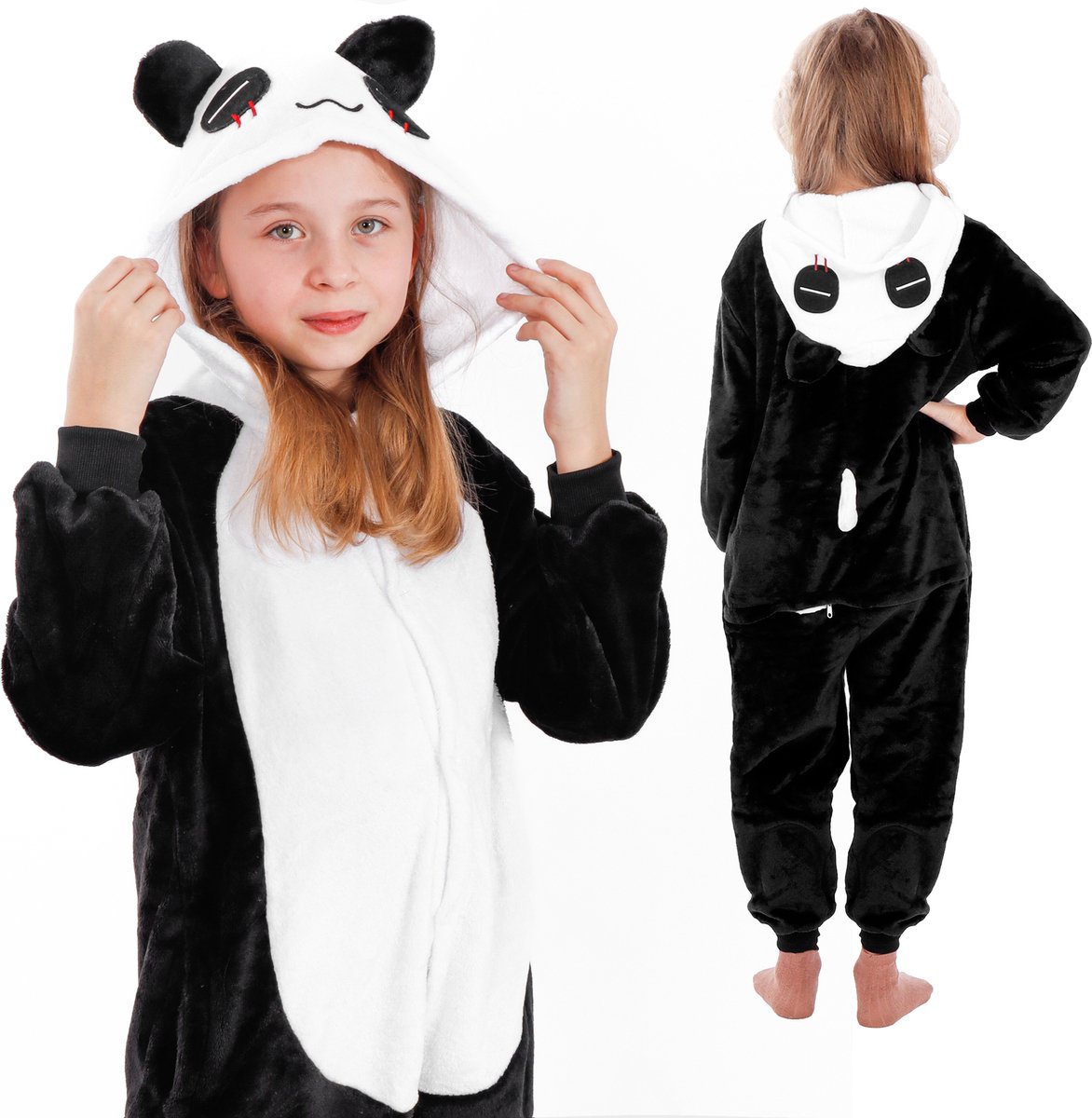 Springos Onesie Kinderen - Panda - Maat 125/140 - Zwart/Wit
