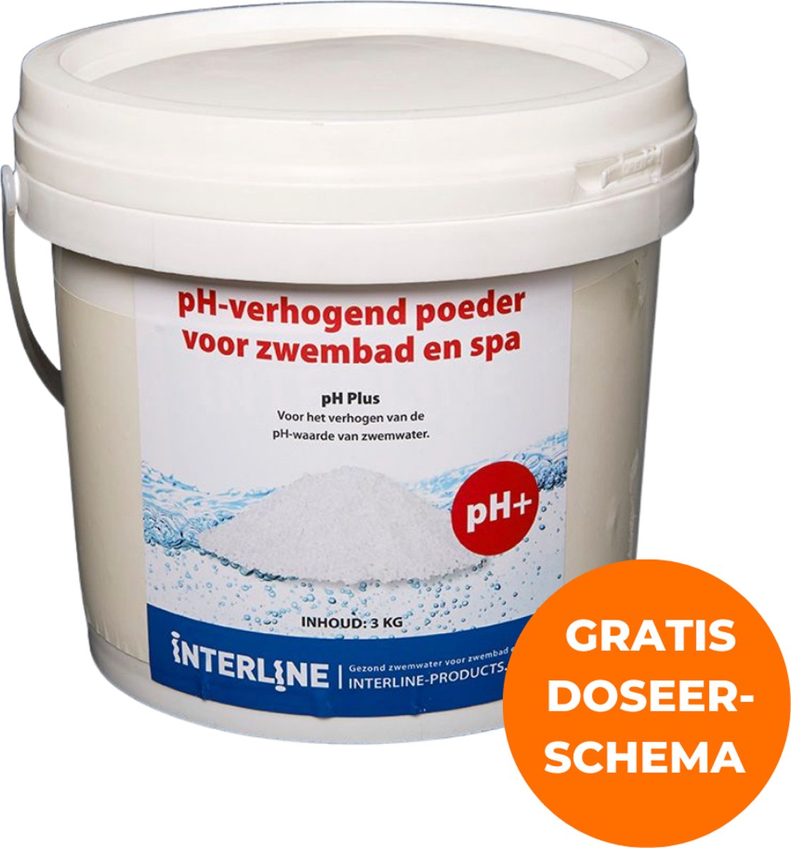 Interline pH plus 3kg - Inclusief doseerschema - pH plus voor zwembad - Verhogen pH waarde - pH plus voor kleine, middelgrote en grote zwembaden