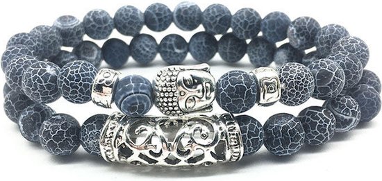 Kralen Armband met Buddha Beeld - Natuursteen - Mat Blauw - Armbanden Heren Dames - Kralenarmband - Buddha Sieraden - Cadeau voor Man - Mannen Cadeautjes - TrendFox