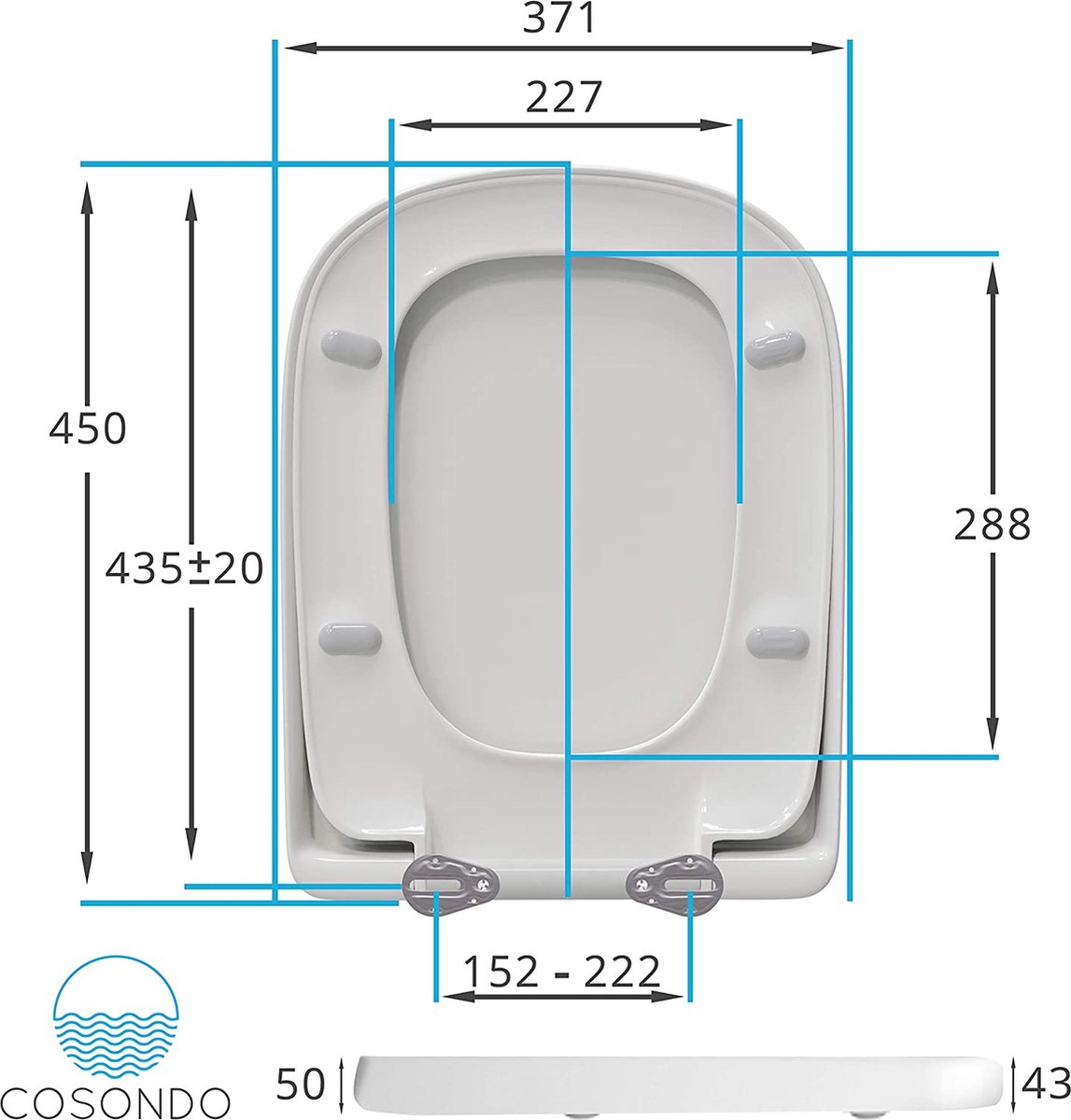 Abattant WC Cosondo Premium carré - abattant WC avec mécanisme de fermeture  amortie