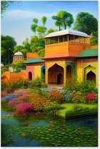 Graphic Message - Peinture de Jardin sur Toile d' Plein air - Inde - Palais, Fleurs et Bassin - Oriental
