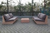 Set van 2 bankjes 120cm & tafel “Sauna” van douglas hout – Taupe kussens – relax bank set – Loungebank – Lage zetel - 4 persoons