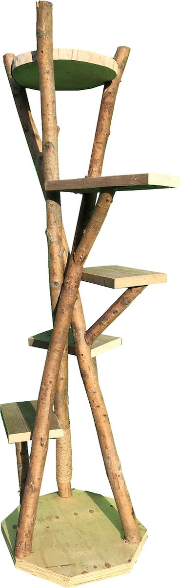 Catsy - Tree S - Krabpaal Katten Natural Boomstam Klimboom Hout Design - Groen - 58 x 75 x 170 cm