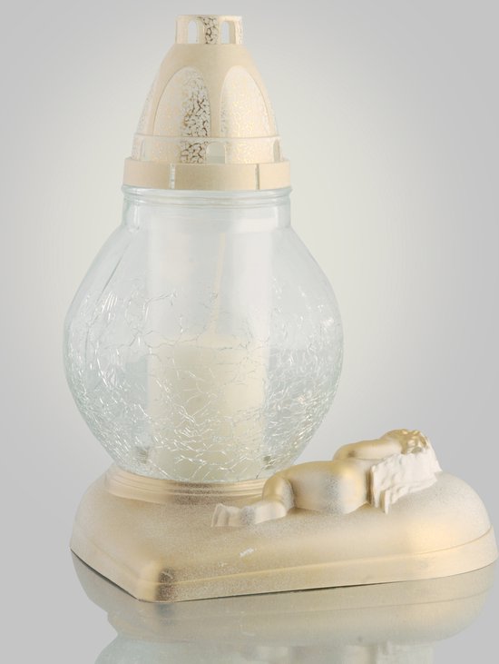 Graflamp lantaarn met tekst - Toen je gingst, was nog niemand er klaar voor ... - graflicht kaars grafkaars grafdecoratie 27 cm H. Grafdecoratie nieuw model incl. kaars zonder sokkel