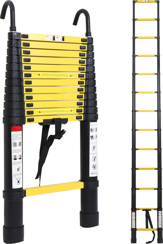 Telescopische Vouwladder met haak Soft Close Werkhoogte 3,8 mete