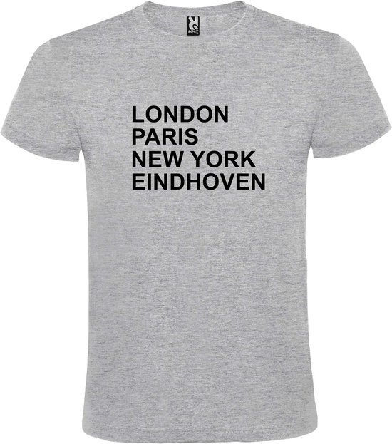 Grijs T-shirt 'LONDON, PARIS, NEW YORK, EINDHOVEN' Zwart Maat XS