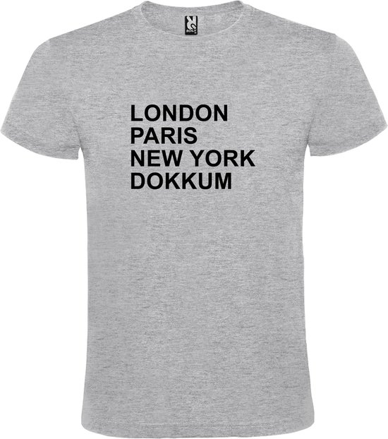 Grijs T-shirt 'LONDON, PARIS, NEW YORK, DOKKUM' Zwart Maat 4XL