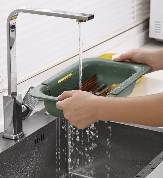 Waterval gootsteenzeef uitschuifbaar vergiet keuken – Wassen groente en fruit – Afgieten pasta hulpmiddel - Donkergroen