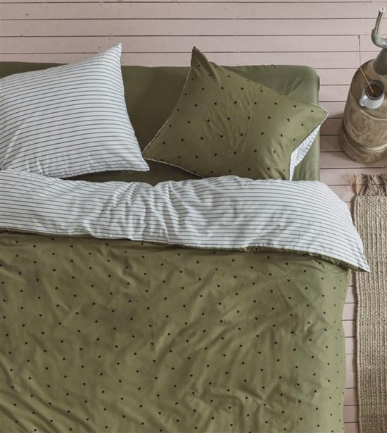 vtwonen Housse de Couette Coeurs Rayés - Vert - 240 x 200/220 cm + 2x 60 x 70 cm